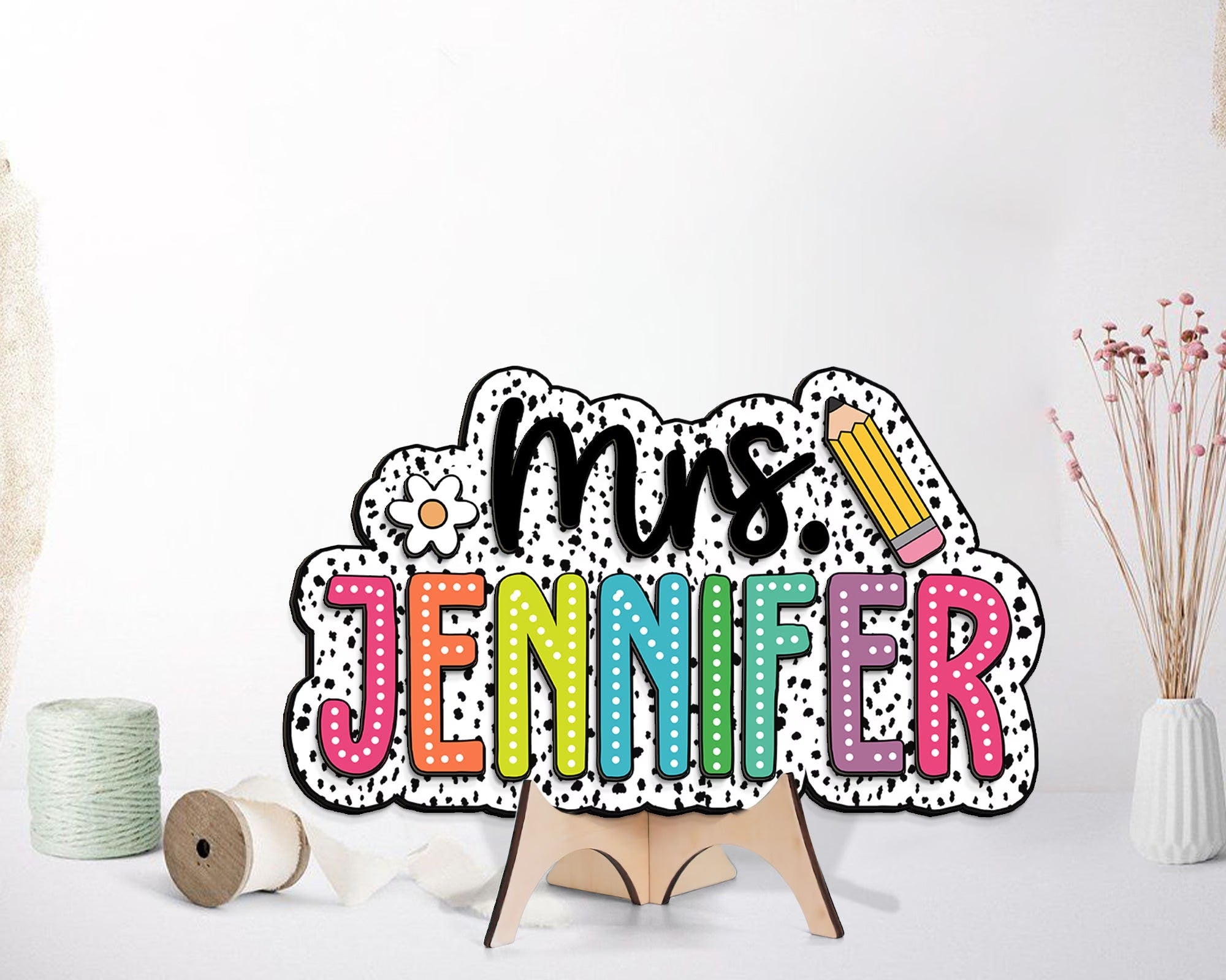 Personalized 3D Teacher Dot Dalmatian Signs, Teacher Door Hanger, Classroom Decor, Back to School Gift