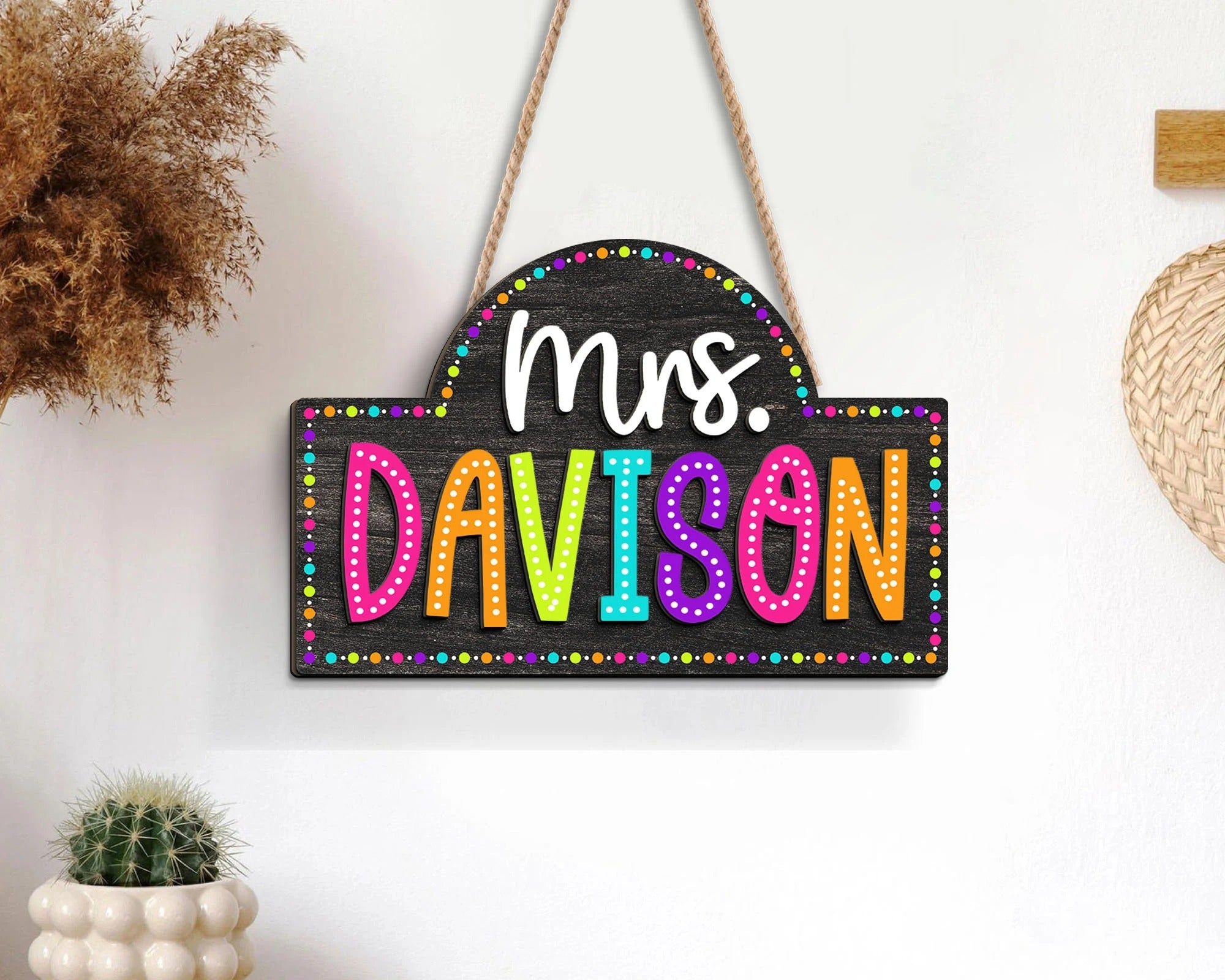 Personalized 3D Teacher Door Hanger, Teacher Dot Dalmatian Signs, Classroom Door Sign, Back to School Gift for Teachers