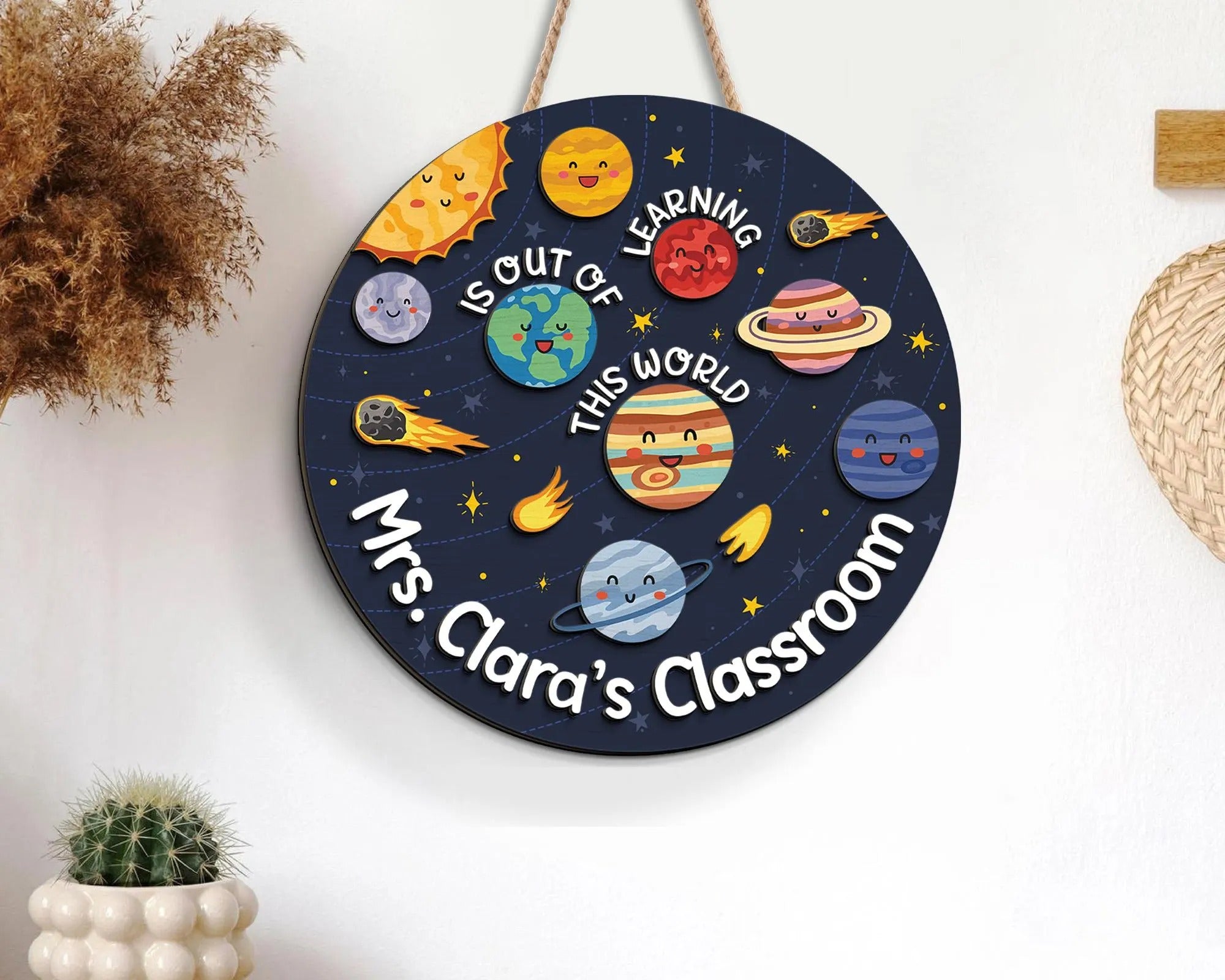 Personalized Teacher 3D Door Hanger, Solar System Teacher Door Sign, Teacher Appreciation Gift, Welcome Classroom Sign