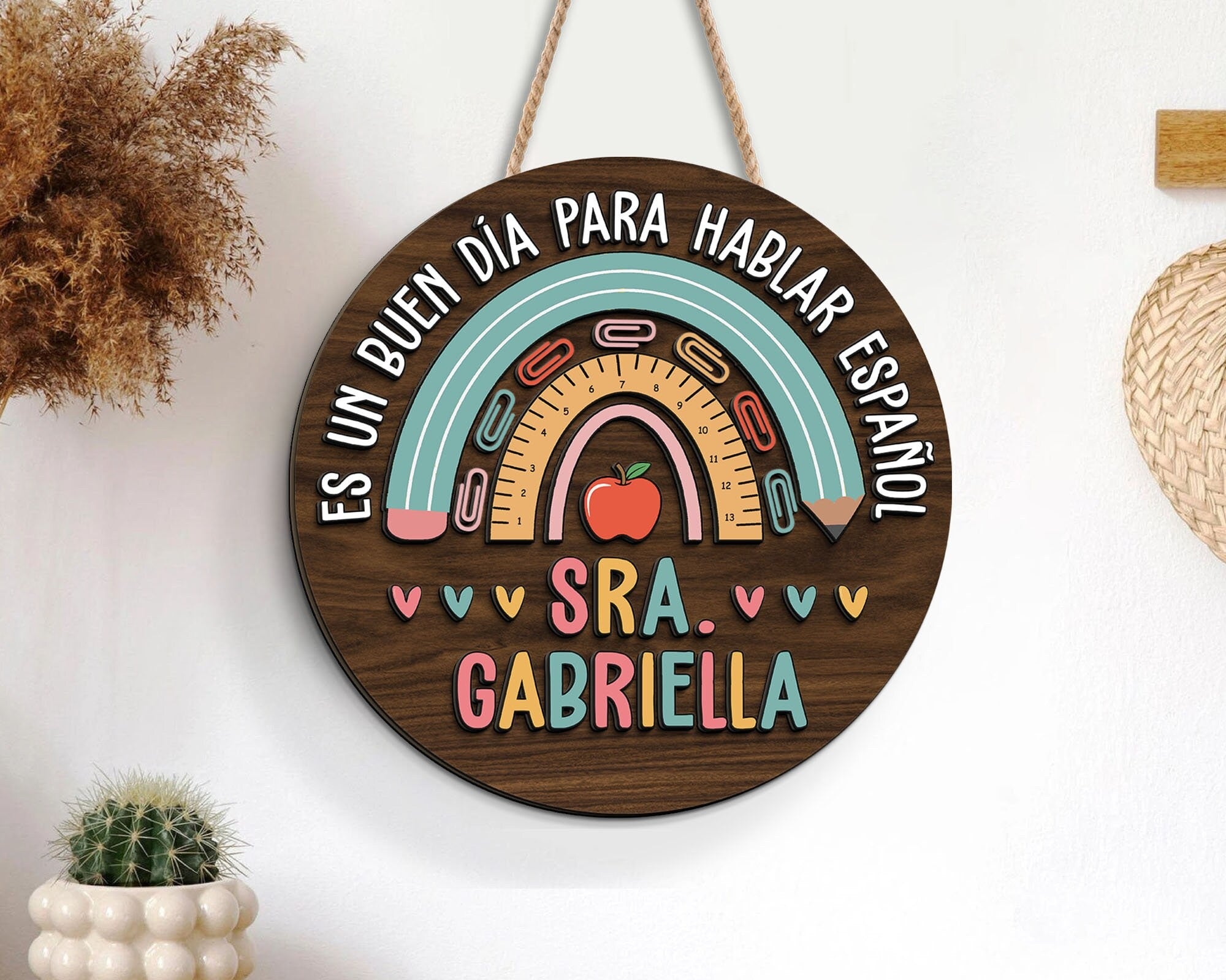 Custom 3D Spanish Teacher Door Hanger, Back to School Gift, Maestra Teacher Sign
