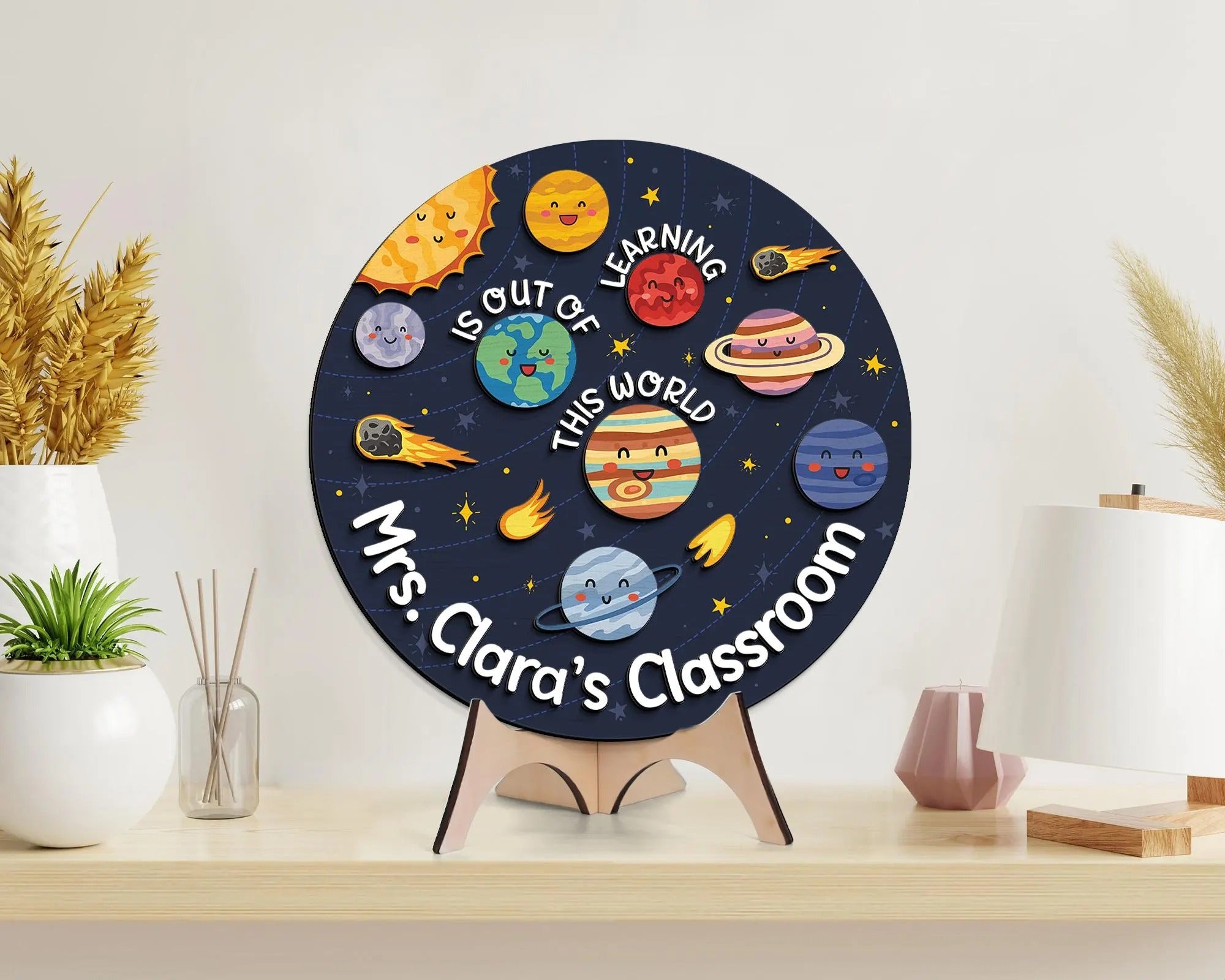 Personalized Teacher 3D Door Hanger, Solar System Teacher Door Sign, Teacher Appreciation Gift, Welcome Classroom Sign