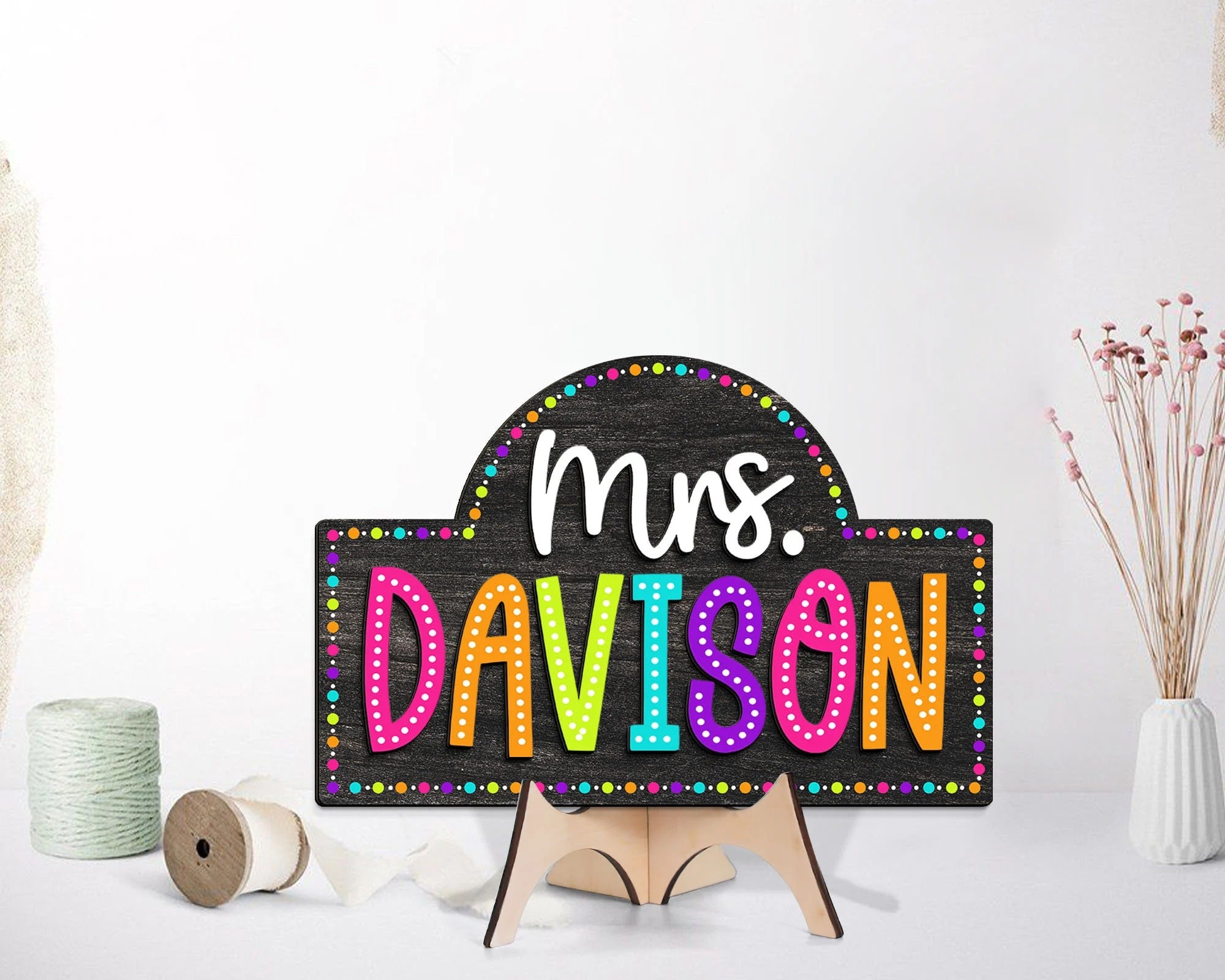 Personalized 3D Teacher Door Hanger, Teacher Dot Dalmatian Signs, Classroom Door Sign, Back to School Gift for Teachers