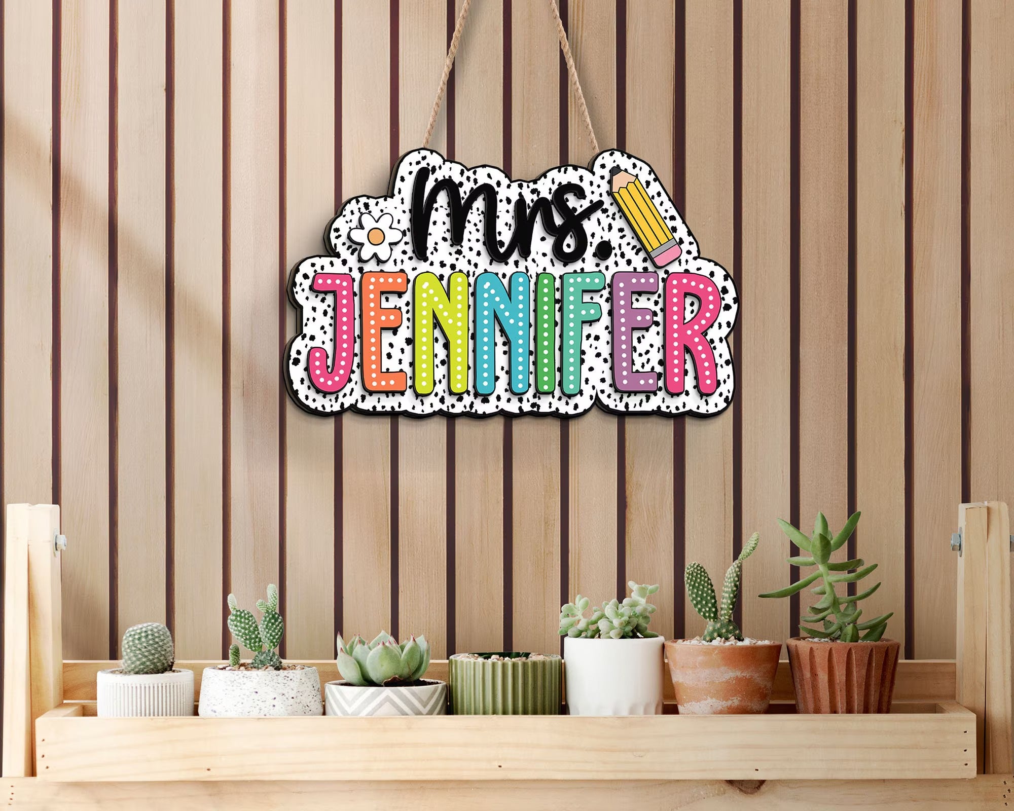 Personalized 3D Teacher Dot Dalmatian Signs, Teacher Door Hanger, Classroom Decor, Back to School Gift