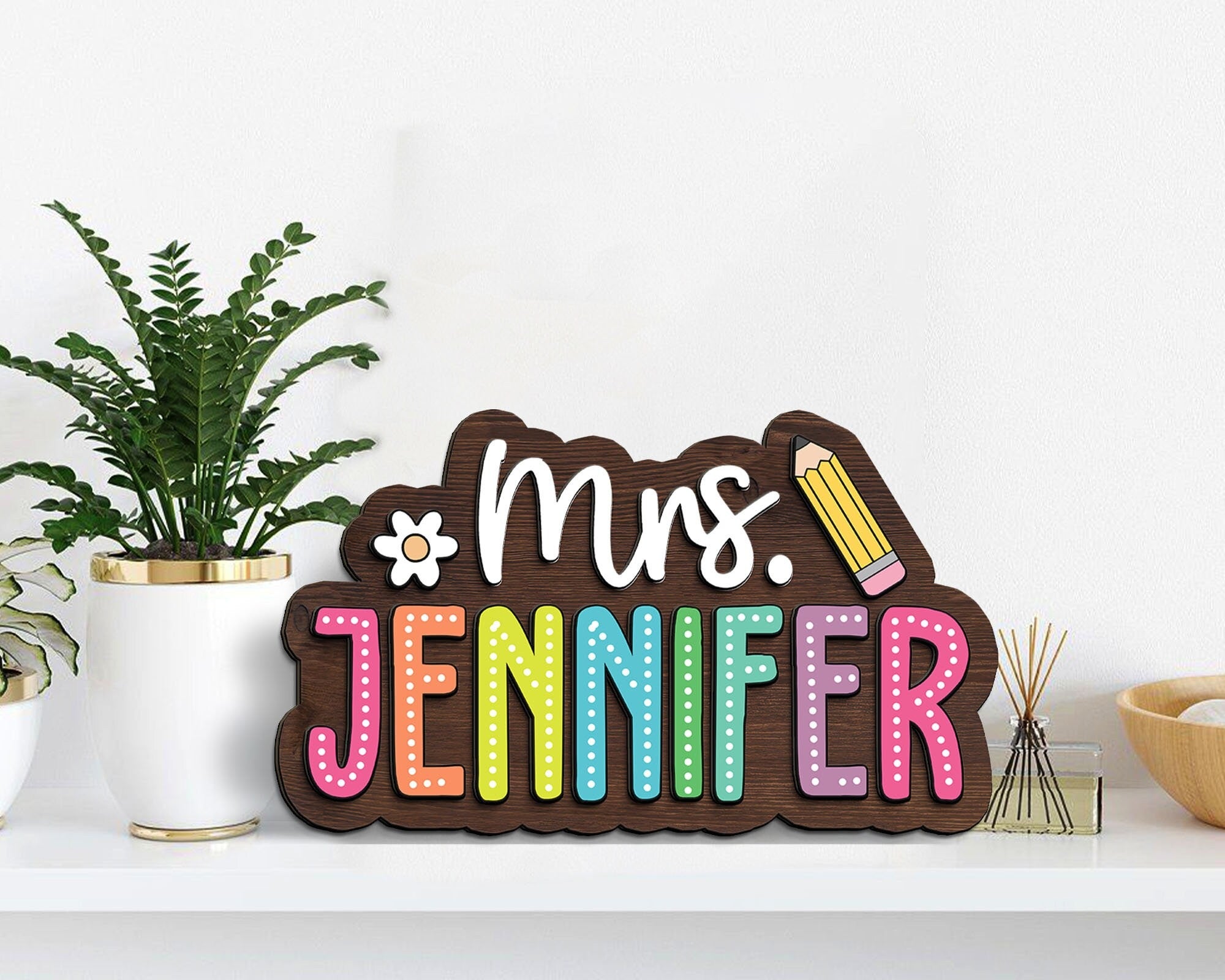 Personalized 3D Teacher Dot Dalmatian Signs, Teacher Door Hanger, Classroom Decor, Back to School Gift