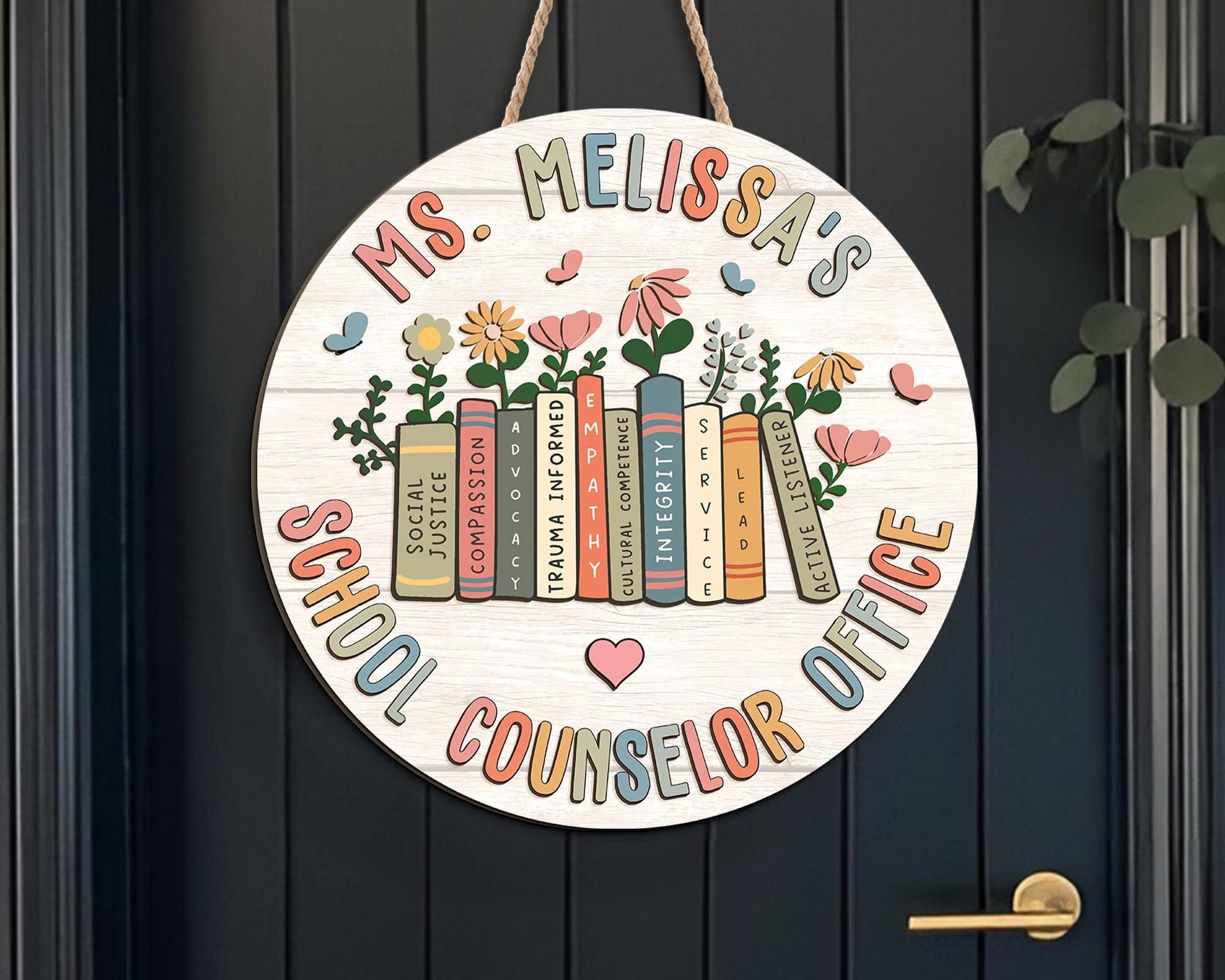 Personalized School Counselor Office Wooden Sign, Custom Hanger Sign For Psychologists Teacher