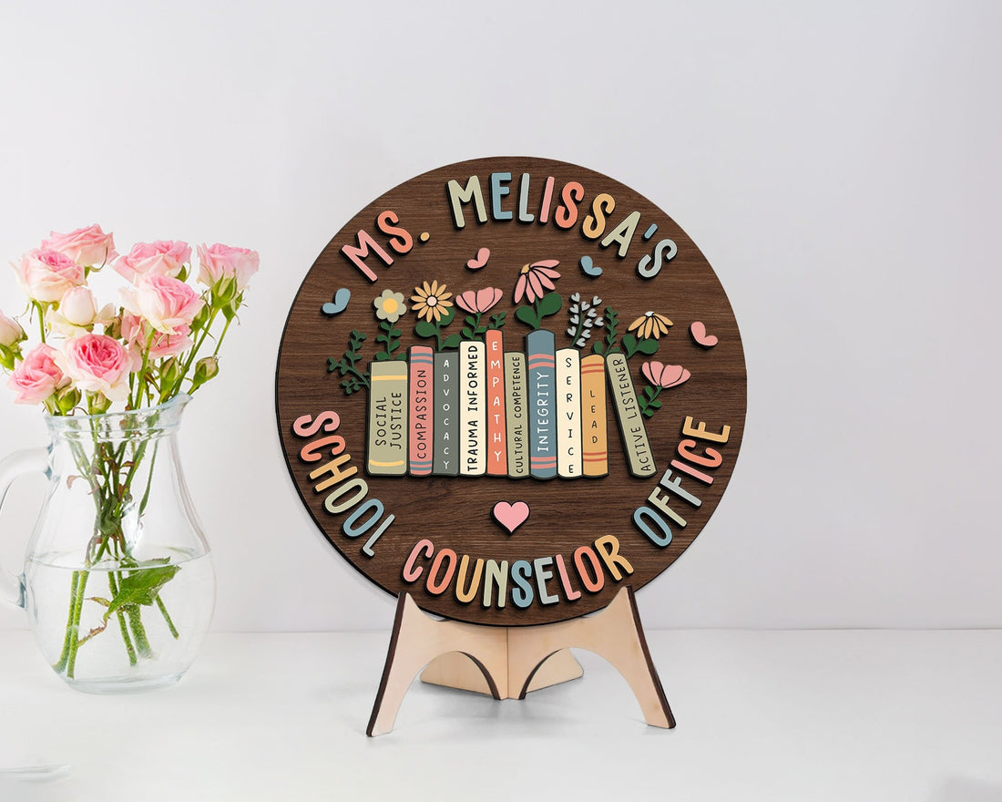 Personalized School Counselor Office Wooden Sign, Custom Hanger Sign For Psychologists Teacher