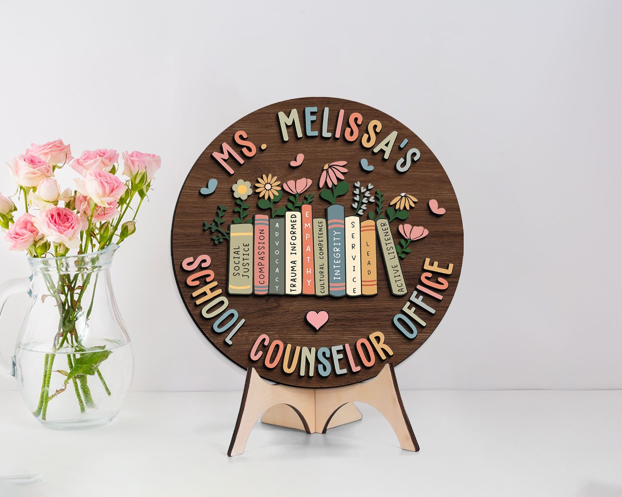 Personalized School Counselor Office Wooden Sign, Custom Hanger Sign For Psychologists Teacher