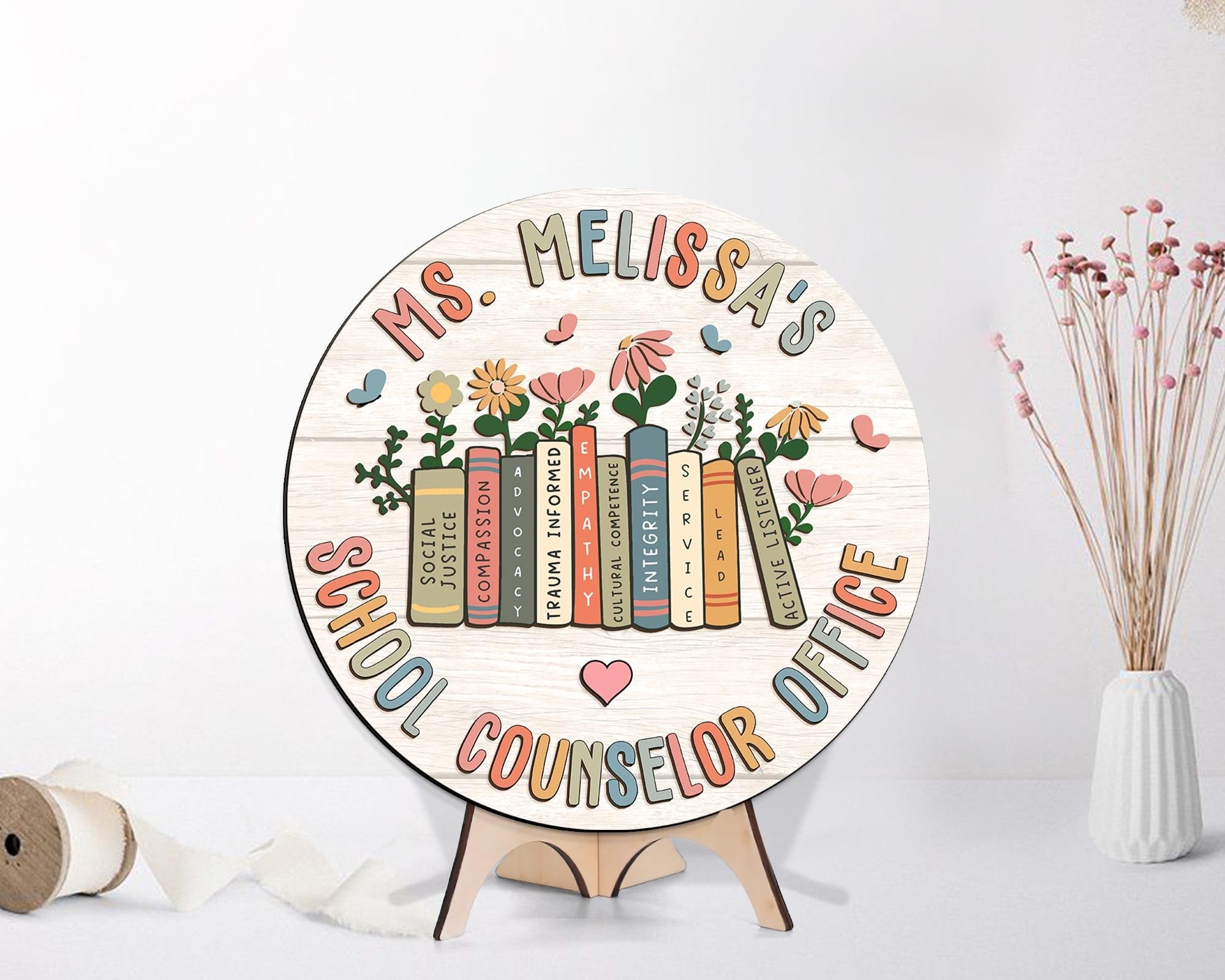 Personalized School Counselor Office Wooden Sign, Custom Hanger Sign For Psychologists Teacher