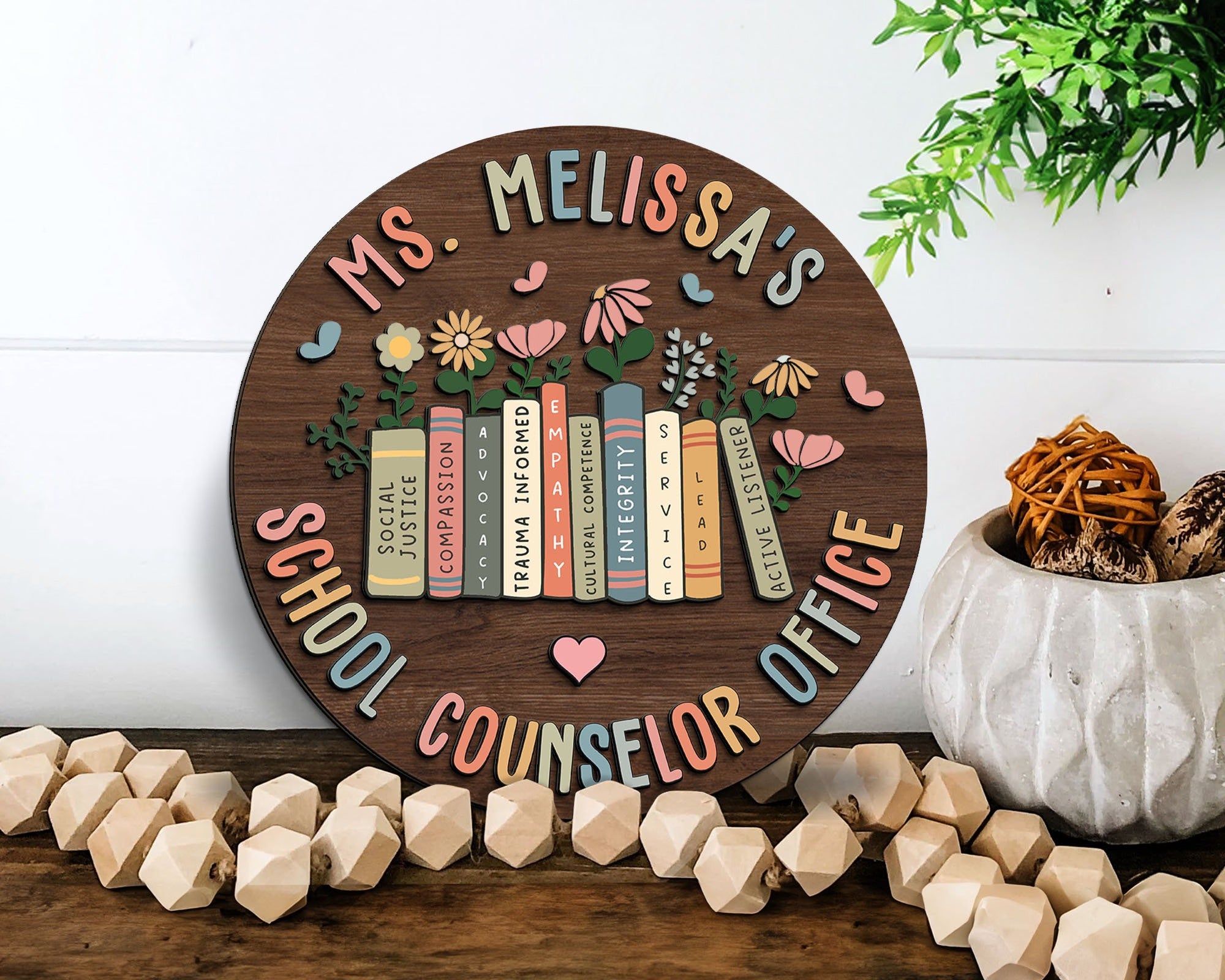 Personalized School Counselor Office Wooden Sign, Custom Hanger Sign For Psychologists Teacher