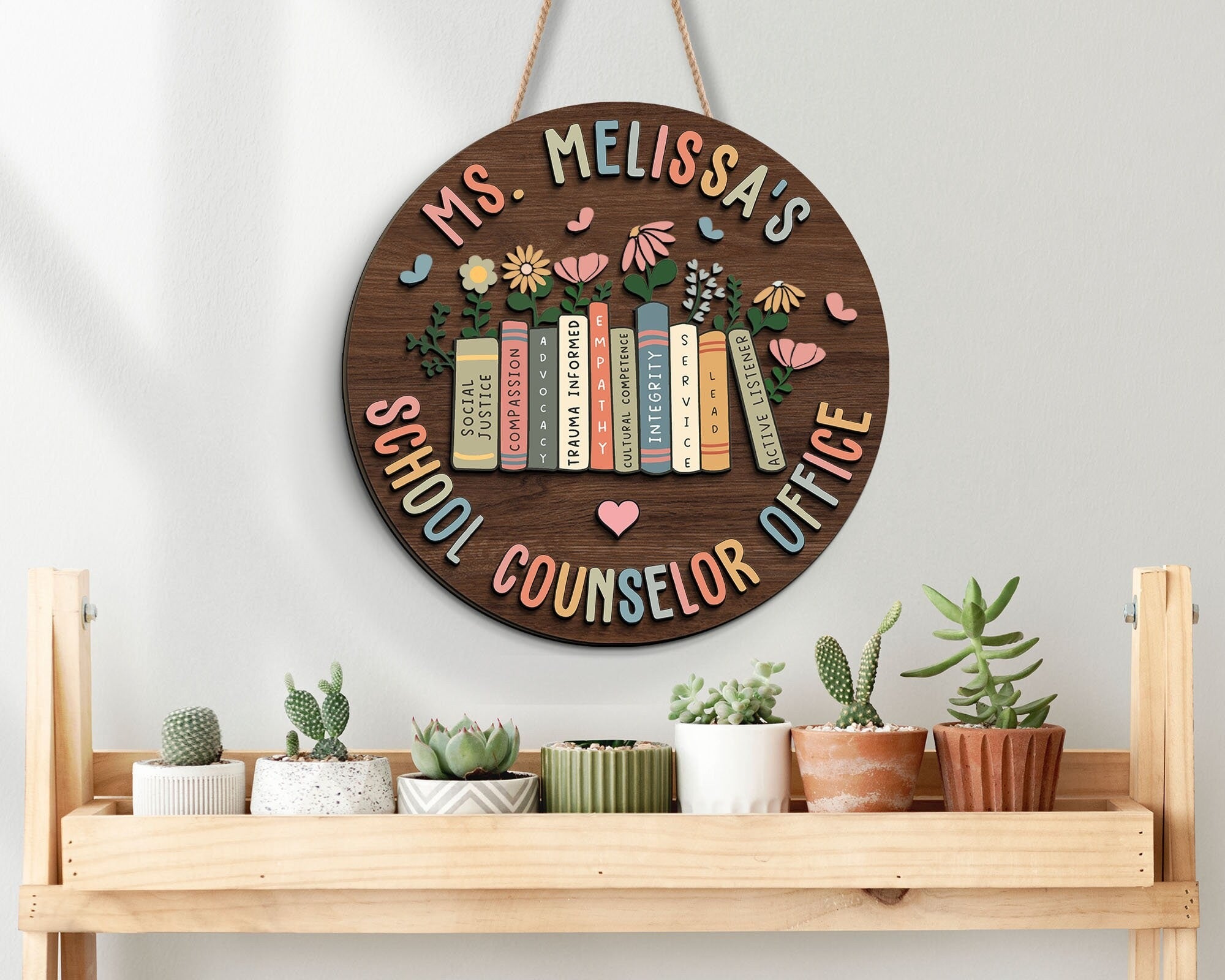 Personalized School Counselor Office Wooden Sign, Custom Hanger Sign For Psychologists Teacher
