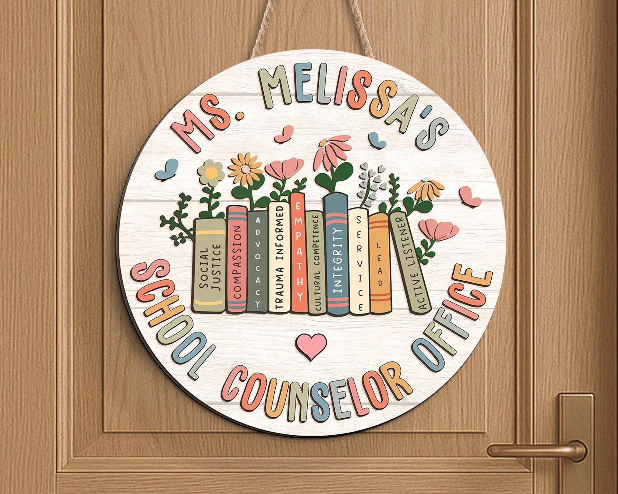 Personalized School Counselor Office Wooden Sign, Custom Hanger Sign For Psychologists Teacher