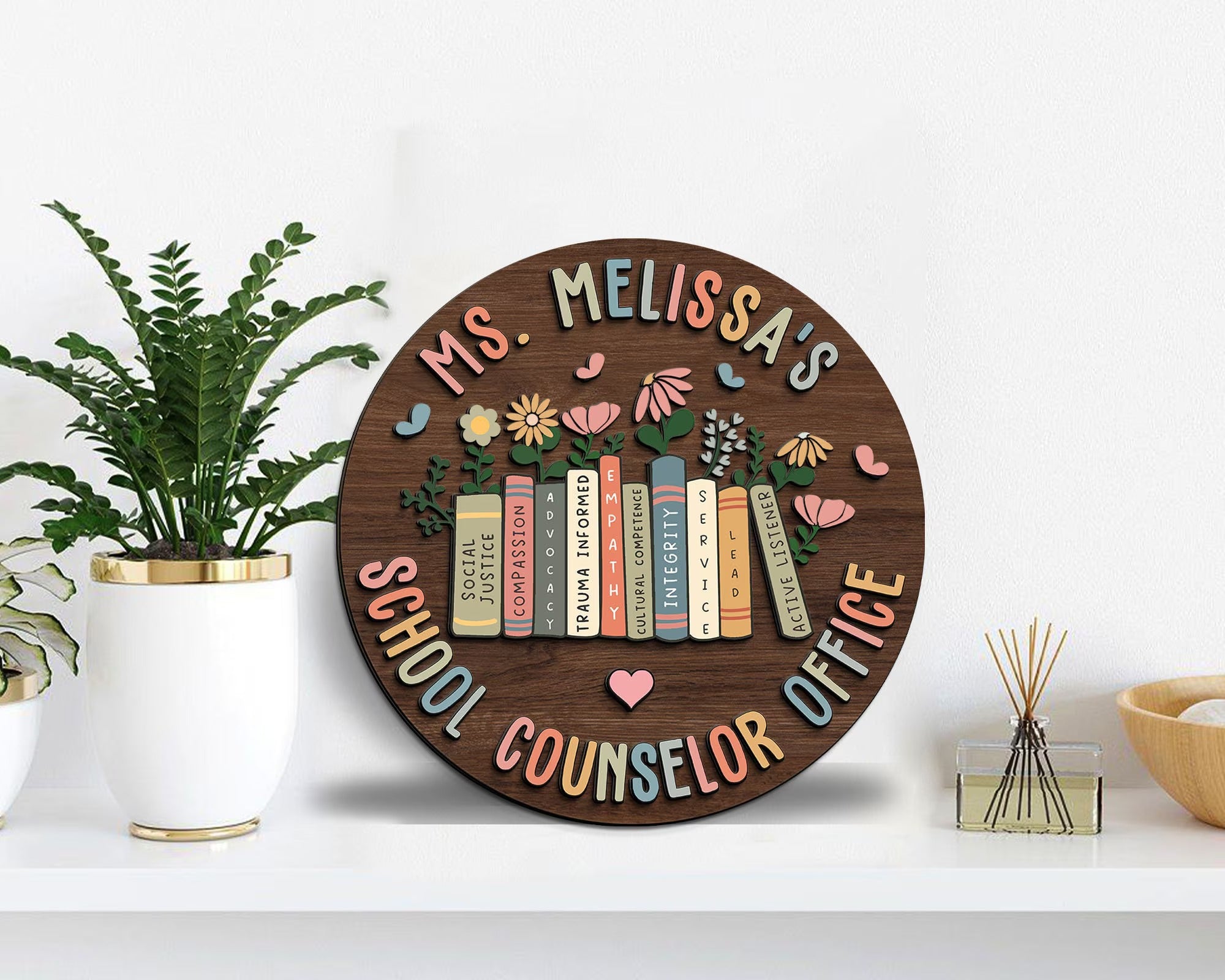 Personalized School Counselor Office Wooden Sign, Custom Hanger Sign For Psychologists Teacher